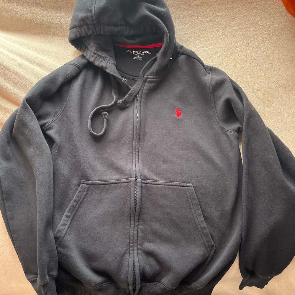 U.S. Polo Assn. Men's Fleece Full-Zip Hoodie Black with Red Pony Logo